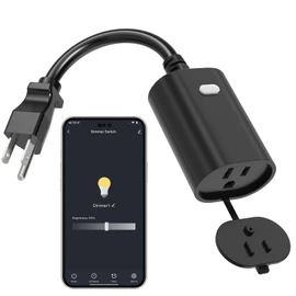 Eva's Light Smart Dimmer Plug, WiFi Outdoor Smart Plug, IP65 Waterproof, 1%-100% Dimmable, 2.4Ghz Wi-Fi, Compatible with Alexa & Google Assistant, No Hub Required, Max 400W, Black