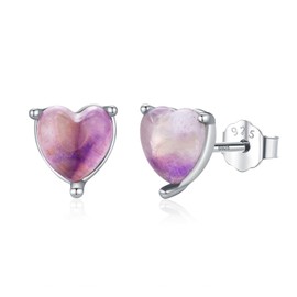 Heart Stud Earrings 925 Silver Super Seven Crystal Earrings Heart Jewellery Valentine's Day Gifts for Women Girls, Sterling Silver