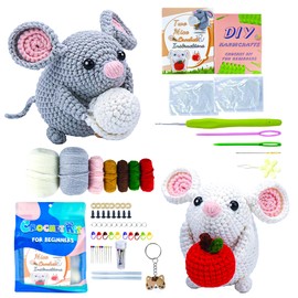 Yowamho Crochet Kit for Beginners, Crocheting Kits for Adults and Kids with Step-by-Step Video Tutorials, Craft DIY Knitting Supplies, Crochet Starter Hook Set with Accessories,Mouse