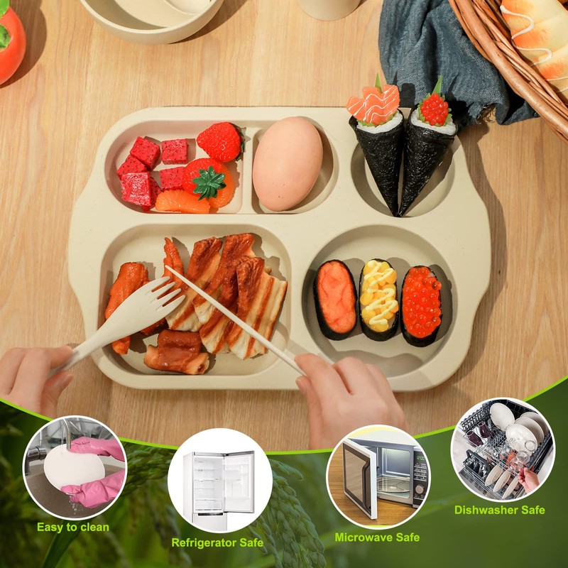 Honoson 24 Pcs Wheat Straw Dinnerware Cutlery Set Including Divided