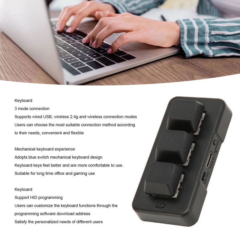 3 Key Mini Keypad 3 Mode USB Wireless 2.4G Bluetooth