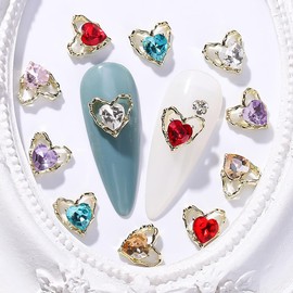 Valentine’s Day Nail Charms 3D Alloy Heart Nail Art Charms for Nails 18Pcs Love Heart Nail Gems with Rhinestones Gold Silver Heart with Love Nail Charms for Acrylic Nails DIY Manicure Nail Decorations