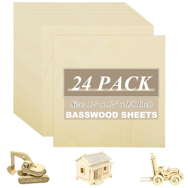 RHBLME 24 Pack Basswood Sheets, 12 x 12 x 1/8