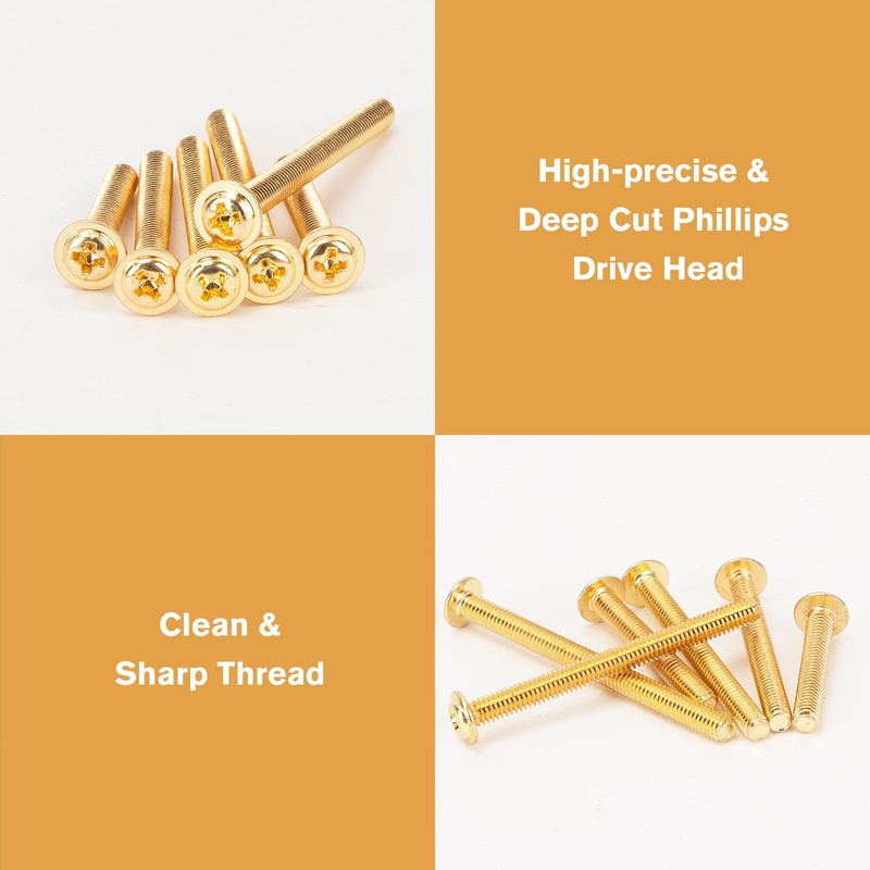 WELLOCKS Cabinet Pulls Knobs Screws M4 25-50mm 200PCS Assortment Gold