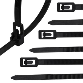 S SYDIEN 8 Inch Reusable Zip Ties 150 Pack, Heavy Duty Black Cable Ties Reusable, Adjustable Tie Wrap Non Slip Off, Releasable Wire Ties for Wire Management Outdoor Patio