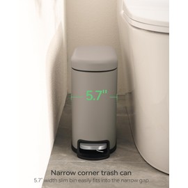 Nunsino Small Bathroom Trash Can with 15 Garbage Bags,1.3 Gallon Stainless Steel Garbage Can with Lid Soft Close,Small Trash Bin for Bathroom,Kitchen,Home Office,Beige Gray