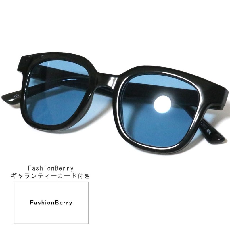 [FashionBerry] ブラック×ブルー 伊達メガネ 伊達眼鏡 だてめがね だて眼鏡 色付き 度なしメガネ ファッションメガネ おしゃれ眼鏡