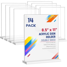 Dynta Acrylic Sign Holder 8.5 x 11 Inches 14 Pack Double Sided Clear Display Stand Vertical Table Sign Holder Plastic T Shape Document Menu Flyer Holder for Office Stores Restaurants Wedding Party
