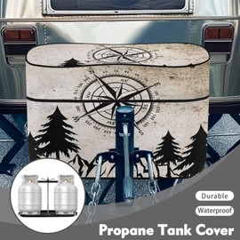 Horeset RV Travel Trailer Propane Tank Cover RV Accessories for Outdoor Camper Propane Tank Exterior Cover Decor Heavy-Duty Weather Resistant Mountain Fit Double 40 LB