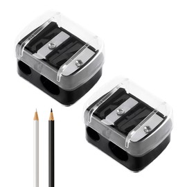 Pack of 2 Makeup Sharpener Pencil Sharpener, Cosmetic Pencils, Portable Sharpener Thick Pens, Double Sharpener for Thickness, Thin Pencils, Manual Pencil Sharpener with Cover for Eyebrow Pencil