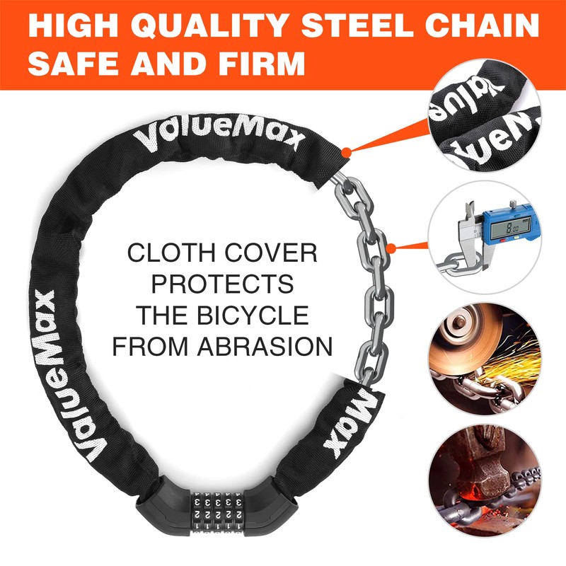 ValueMax Bicycle Lock Combination Lock Chain Lock 100 cm, 5