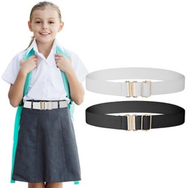 Amaxiu 2 Pcs elastische Taille Gürtel für Kinder, Jungen Mädchen Stretch Taille Band flache Schnalle verstellbaren Gürtel für Jeans Hosen Röcke(Schwarz+Weiß)