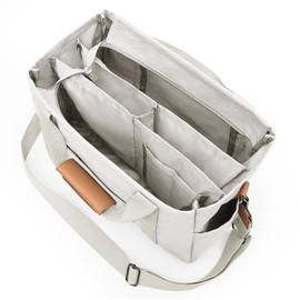 Large Canvas Tote Bag with Multiple Pockets for Women & Men, Cute Crossbody Shoulder Bag Casual Hobo Messenger Purse Handbag (07 - Gray)