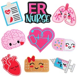 WILDREEDS 9 Pieces Nurse's Day Iron on Patches, Cartoon Anime Pill Heart Syringe Medical Nursing Embroidered Nurse Patch for Clothing, T-Shirt, Backpacks, Hats, Jeans, Jackets