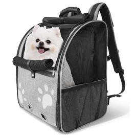 Moysoon Cat Backpack Carrier, Breathable Cat Carrier Large Space UP 32 lb, Large Reflective Pet Carrier Backpack, Ventilated Mesh Dog Travel Pet Backpack for Hiking Walking Outdoor (Grey).