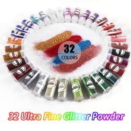 Renfio 32 Colors Glitter Set, 16.93oz 480g Ultra Fine Glitter Powder PET 1/128" 0.008" 0.2mm Resin Suppies Assorted Craft Glitter for Fake Nails, Resin Art, Tumblers, Slime, Hair, Bomb