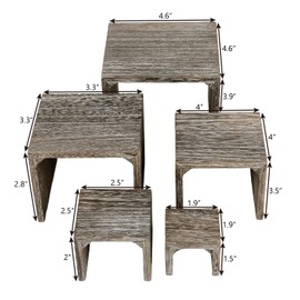 MOOCA 5-Piece Wooden Jewelry Display Risers - Multi-Function Retail Stands for Rings, Watches, Necklaces, Bracelets, and More - Various Heights, Coffee Color