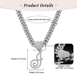 Flongo Women's Necklace Letter Curb Chain: Gold Silver Cuban Chain Rhinestone Glitter Iced Out Chunky Miami Fashion Jewellery Initial Necklace with J Pendant Kuban Choker Gift for Women Girls,