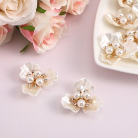 EXCEART Metal Decor Rhinestone Embellishments 20Pcs Rhinestone Faux Pearl Flower Buttons Flatback Buttons Embellishments For Crafts Sewing Scrapbooking Crafts (Light Yellow) Wedding Décor Metal Trim