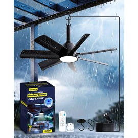 LANMEL 28 Inch Plug-In Outdoor Ceiling Fan with Light and Remote,IP65 Waterproof Hanging Fan Light with Hook,6 Speed,Reversible,3CCT,Dimmable,Portable Gazebo Fan for Patio,Canopy,Porch,Rv,Black