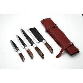 Slice Master Chef Knife Set – 4 Pcs Kitchen Knife Set, High Carbon German Stainless Steel Chef Knife Block Sets, Brown/black