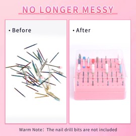 heemeei Nail Drill Bits Holder & Nail Drill Bits Cleaning Brush, 100 Holes Nail Bit Holder, Dustproof Nail Art Drill Bits Display Storage Box, Nail Drill Bit Holder for Nail Tech (Pink)