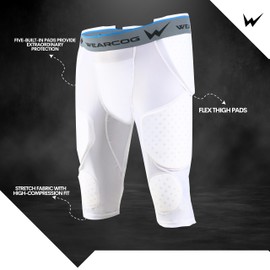 WEARCOG Adult Football Girdle for Men's | 7 Padded Integrated Football Pads with Hip, Tail, Thigh Pads and Cup Pocket | White 3XL Size