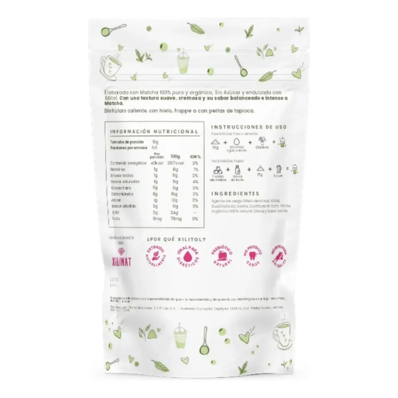 Matcha Latte Orgánico Sin Azúcar 500g Bubultea