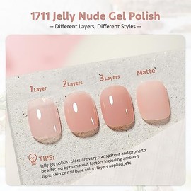 GAOY- Esmalte de uñas en gel Jelly Nude, esmalte en gel translúcido Sheer Peach de 16 ml, curado con luz ultravioleta para manicura DIY