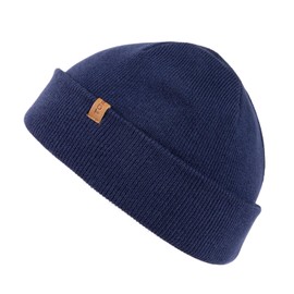 TOP-EX 80% Merino Wool Fisherman Beanie for Men Women Breathable Knit Hat Watch Cap for Outdoor Commute Casual Navy Blue M/L