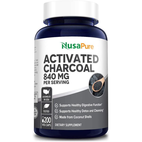 Activated Charcoal 840 mg- 200 Veggie Capsules (Vegan, Non-GMO & Gluten-Free) - Support for Healthy Digestion*
