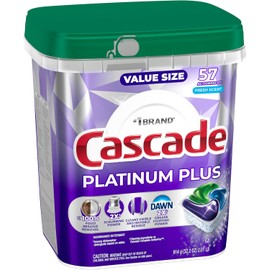 Cascade Platinum Plus Dishwasher Pods – Maximum Grease-Fighting & Stain Removal, Fresh Scent, 57 Count