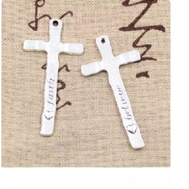 Fashion Jewelry HAMMERED 2 SIDED CROSS BELIEVE FAITH Pendant On 24" 925 Sterling Silver Necklace