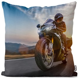 VOID Motorcycle Tour Cushion Cover Sofa Cushion Decorative Outdoor Cushion Decorative Cushion Size: 50 x 50 cm