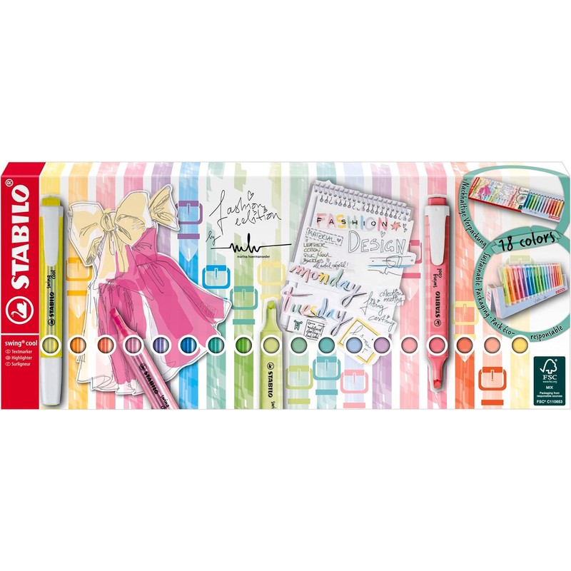 STABILO swing cool, estuche con 18 marcatextos surtidos 8 neón