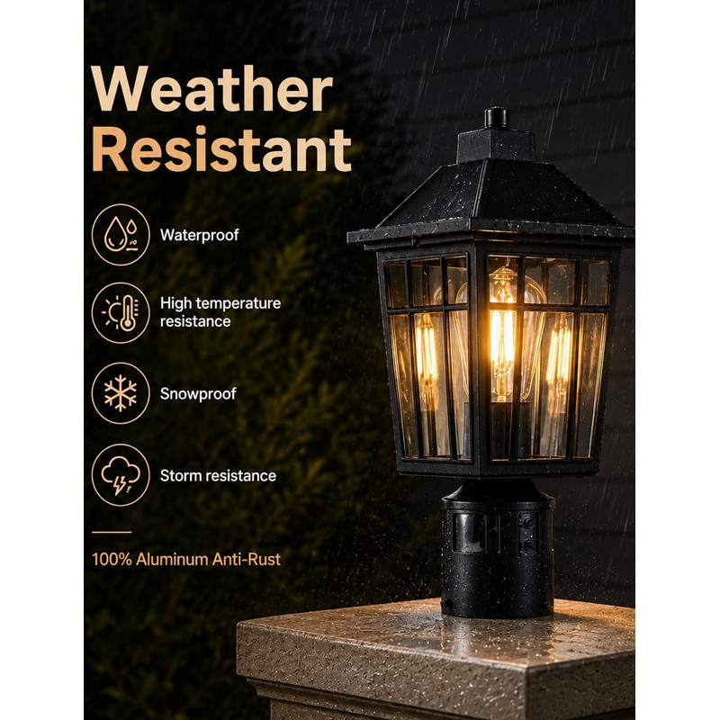 Yisuro 360°Motion Sensor Outdoor Post Light, Dusk to Dawn Hardwired