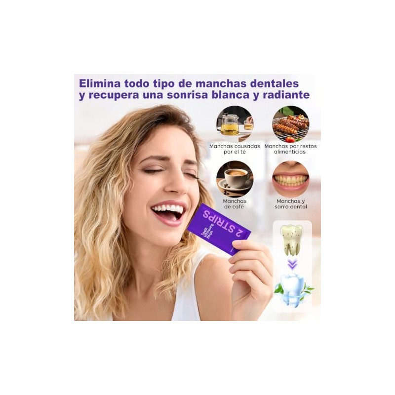 Tiras Blanqueadoras Dentales Moradas Cajas Piezas Totales Eficaz Eliminador Manchas