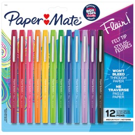 Paper Mate Flair Felt Tip Pens, Medium Point (0.7mm), Assorted Colors, 12 Count