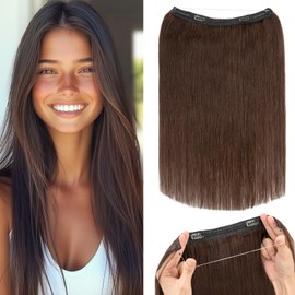 Rich Choices Wire Hair Extensions - Invisible Clip-in Human Hair Straight Remy Extensions, 18 Inch, Dark Brown