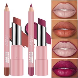 4-Piece Lipstick Lip Liner 2-in-1 Package, No Stains on the Cup Lip Liner Long Lasting Waterproof Matte Lipstick Lipstick Kit Gloss Lipgloss:_03#05#06#08#