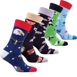 socks n socks-Men 5 pk Colorful Cotton Novelty Wild Animals Hunter Sock Gift Box