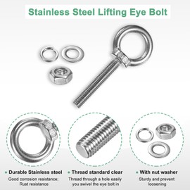 M METERXITY 2-Sets Stainless Eyebolt M10x60mm Shoulder Lifting Eye Bolt with Nuts Washers Male Screw Thread Ring Shoulder Eye Bolts Length 2.36 Inch for Suspending/Fastening