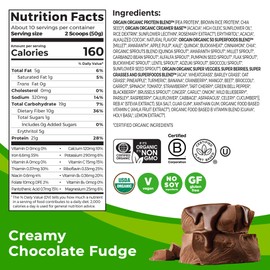 Orgain Organic Vegan Protein + 50 Superfoods Powder, Creamy Chocolate Fudge - 21g Plant Based Protein, 10g Prebiotic Fiber, No Lactose Ingredients, Gluten Free, No Added Sugar, Non-GMO, 1.12 lb