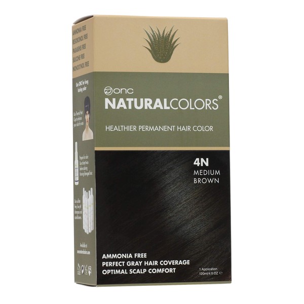ONC NATURALCOLORS (4N Medium Brown) 4 fl. oz. (120 mL) Healthier Permanent Hair Dye with Certified Organic Ingredients, Ammonia Free, Vegan Friendly, 100% Gray Coverage