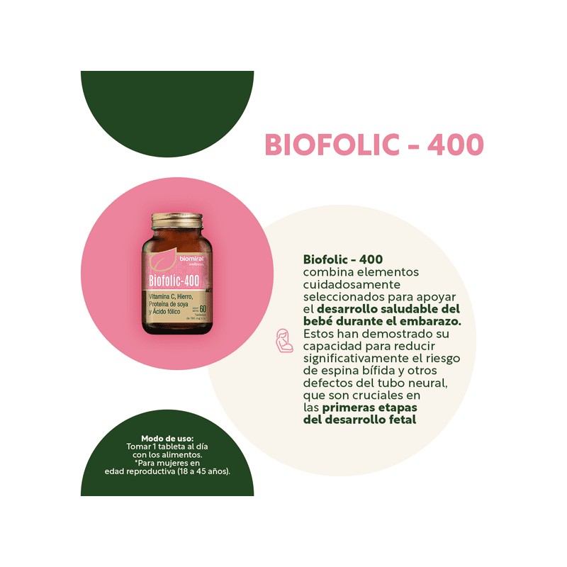 Biofolic-400 C/60 Tab / Ácido Fólico, Vitamina C, Hierro