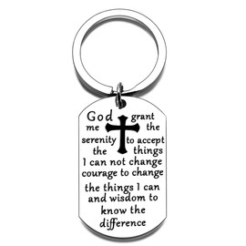 Christmas Stocking Stuffer for Women Men God's Grace Serenity Prayer Gift Keychain for Men Women Prayer Dog Tag Sobriety Addiction Recovery AA Christian Inspirational Bible Verse Pendant Cross Charm Men and Women Religious Jewelry, Small, Stainless Steel