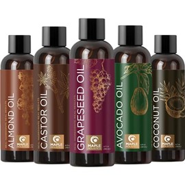 Carrier Oil Pack for Essential Oils Coconut Oil Almond Oil Avocado Oil Castor Oil Grapeseed Oil - Natural Skin Care Anti Aging Moisturizer for Dry Skin and Hair - (set)