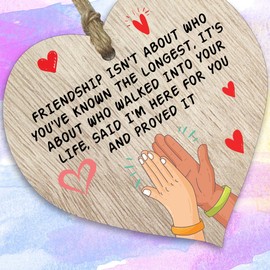 Friendship Gifts Hanging Wooden Heart Sign Plaque Light Wood, Friendship is Not About Who You've Known The Longest, Special BestFriend Birthday, Christmas, Mothers Day Gift, Friend Ornaments for Women