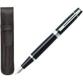 Sheaffer 300 Glossy Black Pen with Chrome-Plated Trim and Matching Pouch gift Set (Fountain, Fine nib)