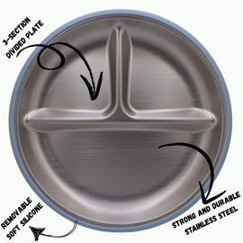 KhaNoor Stainless Steel Suction Plates for Babies & Toddlers – 2 Pack Divided Baby Plates with Strong Suction Base – Unbreakable Non-Toxic Baby Led Weaning Feeding Set – BPA Free, Dishwasher Safe